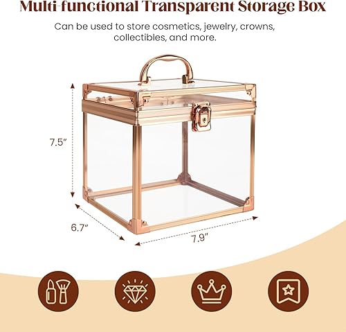 Miniatura 9 de Caja de corona, estuche de maquillaje transparente, organizador de cosméticos, gran capacidad de acrílico transparente para artistas, vitrina para