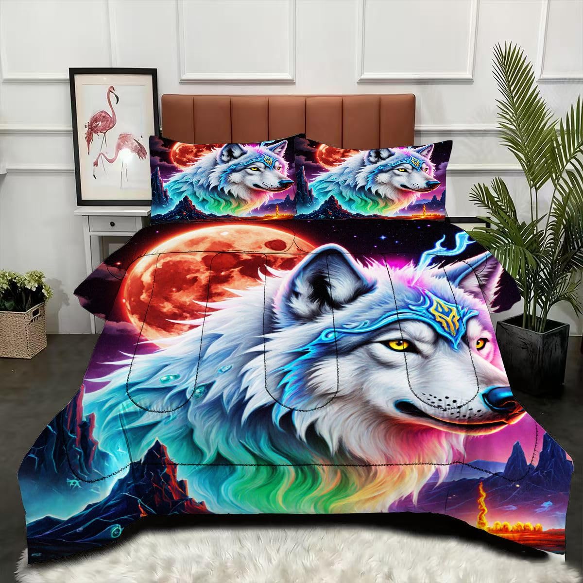 Couette 220x240 loup parure de lit 4 saisons sans housse adulte