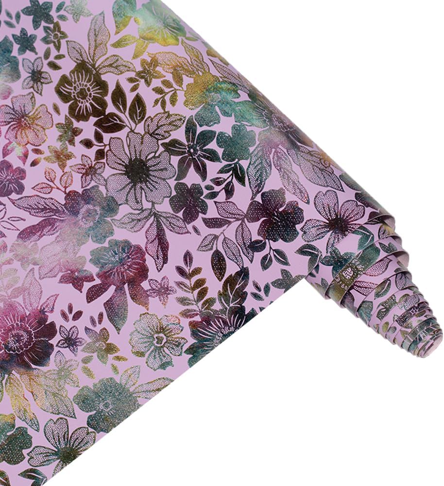 16" x 54" Colorful Floral Faux Leather Fabric for DIY Crafts, Patterned Leatherette PU Fabric for Makeup Case Handbags Purse DIY Repair Projects-Violet