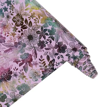 16" x 54" Colorful Floral Faux Leather Fabric for DIY Crafts, Patterned Leatherette PU Fabric for Makeup Case Handbags Purse DIY Repair Projects-Violet