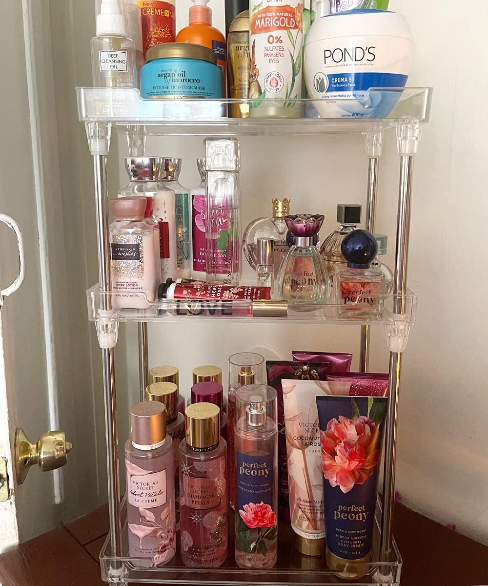 Bathroom Organizer Countertop, 3-Tire Skincare Organizers Vanity Tray Corner Shelf for Makeup Cosmetic Perfume, Multi-Functional Acrylic Organizer in Vanity Dresser Bathroom Kitchen Living Room etc. : Home & Kitchen