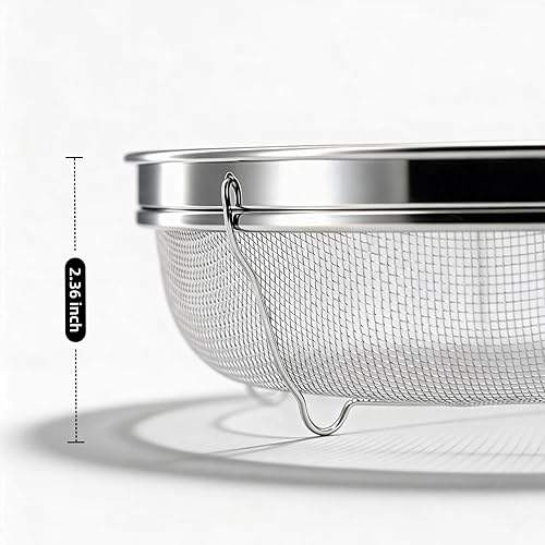 Miniatura 3 de Colador de malla fina para cocina, tazón de colador de acero inoxidable para pasta, arroz, fruta, cestas de malla metálica con base de reposo -