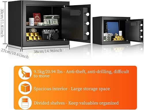 Miniatura 5 de WASJOYE Caja fuerte para gabinete del hogar, caja de seguridad ignífuga con teclado digital, cerradura de llave de seguridad, cajas fuertes de