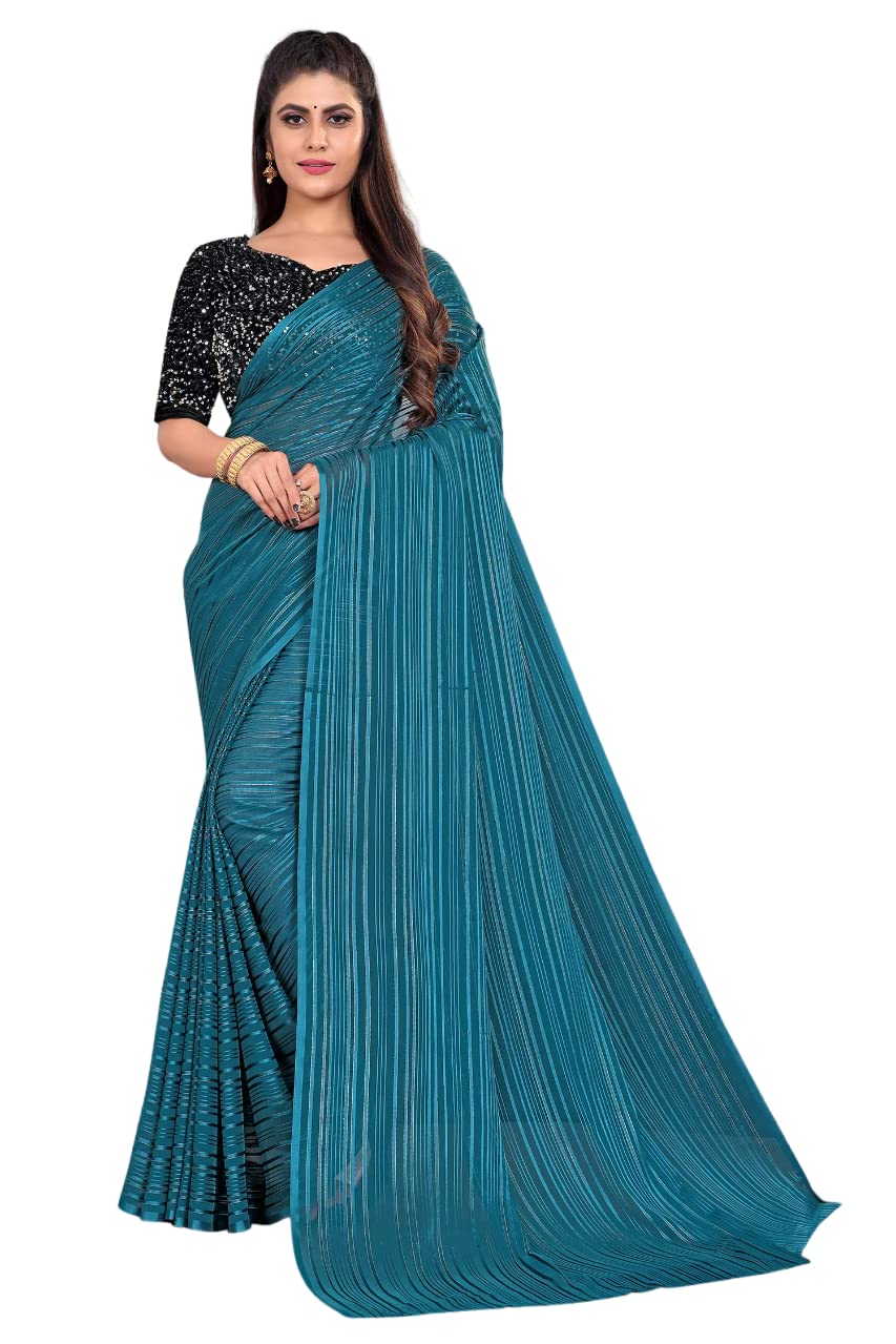 TreegoArt FashionWomen's Georgette Solid Saree with Sequence Blouse Piece