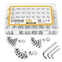 Vista 7 de VIGRUE 1148 tornillos de cabeza plana Phillips métricos, tuercas de perno, arandelas planas M2 M3 M4 M5 M6 Tornillos de máquina surtido, acero