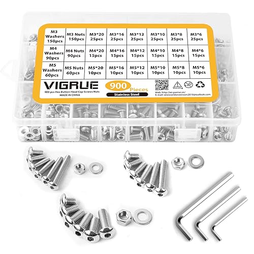Miniatura 7 de VIGRUE Juego de 820 tornillos de cabeza de botón M4 M3 M2.5 M2, tornillos, tuercas, arandelas, kit surtido de tornillos métricos de acero inoxidable