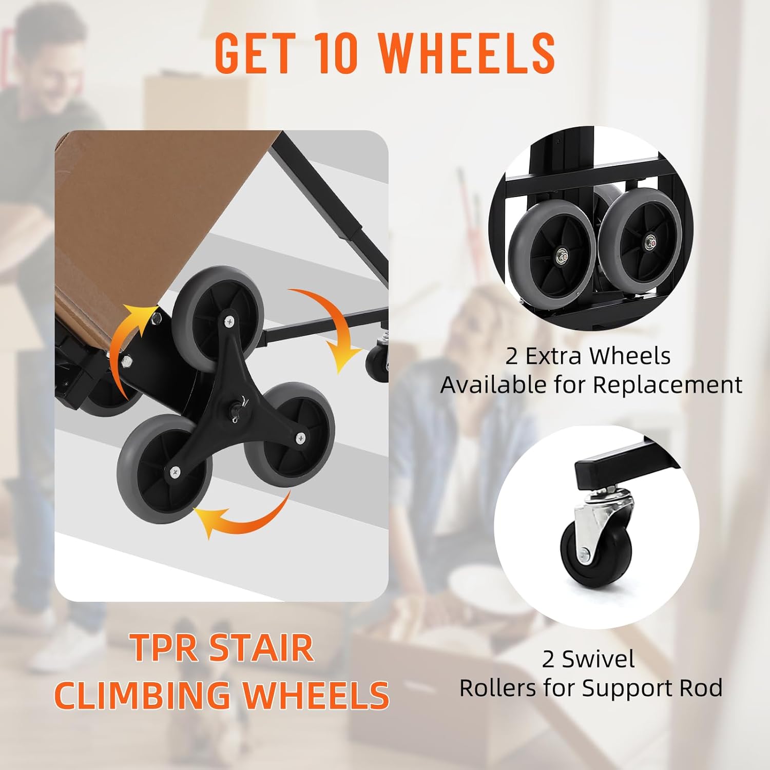 GarveeTech Folding Stair Climber Hand Truck and Dolly, 330 LB Capacity Portable Stair Climbing Cart with Telescoping Handle, Trolley Cart Luggage Cart for Moving, Shopping, Travel, Office Use, Black
