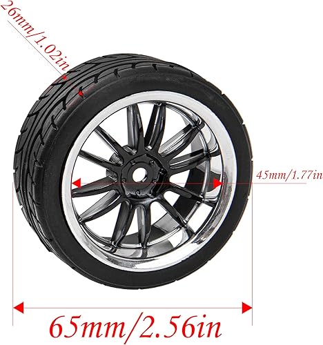 Miniatura 5 de Llantas hexagonales de 12 radios y neumáticos de goma compatibles con HSP Tamiya HPI Kyosho 1/10 On-Road Touring Car WLtoys 1/14 144001 Traxxas 1/16