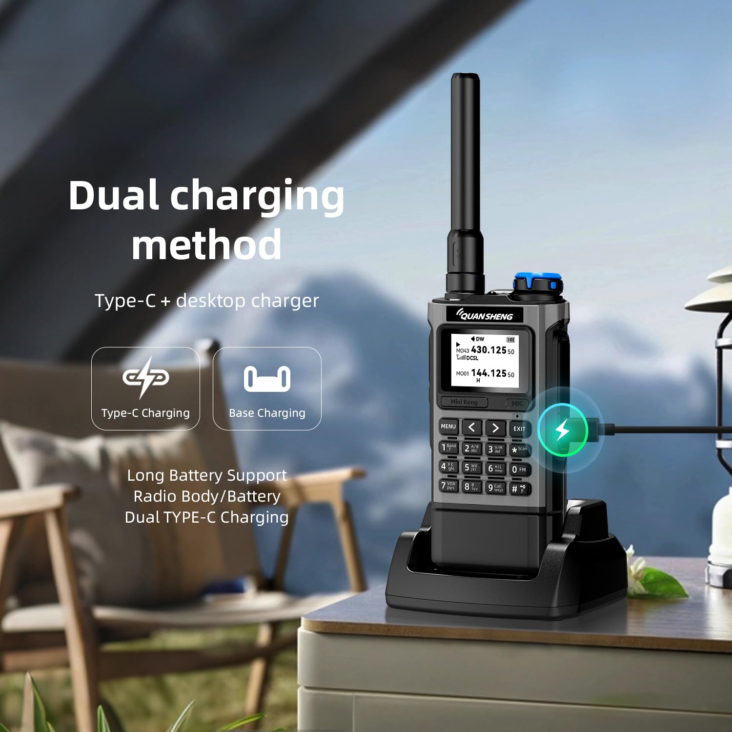 QUANSHENG UV-K1 Walkie Talkie Handheld Ham Radio, 2500mAh High Capacity Battery, 50-600MHz Full Band Receive, Air Band, One Key Frequency Match, Wireless Copy, NOAA, USB-C Charging Two Way Radio - 4
