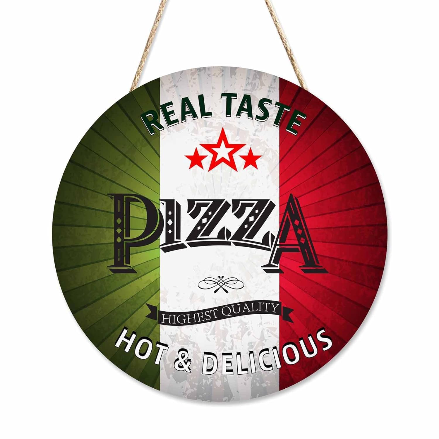 Mandala Soul Welcome Sign Front Door Decoration Real Taste Pizza 12in Round Wooden Hanging Sign for Home Garden Farmhouse Yard-image-5