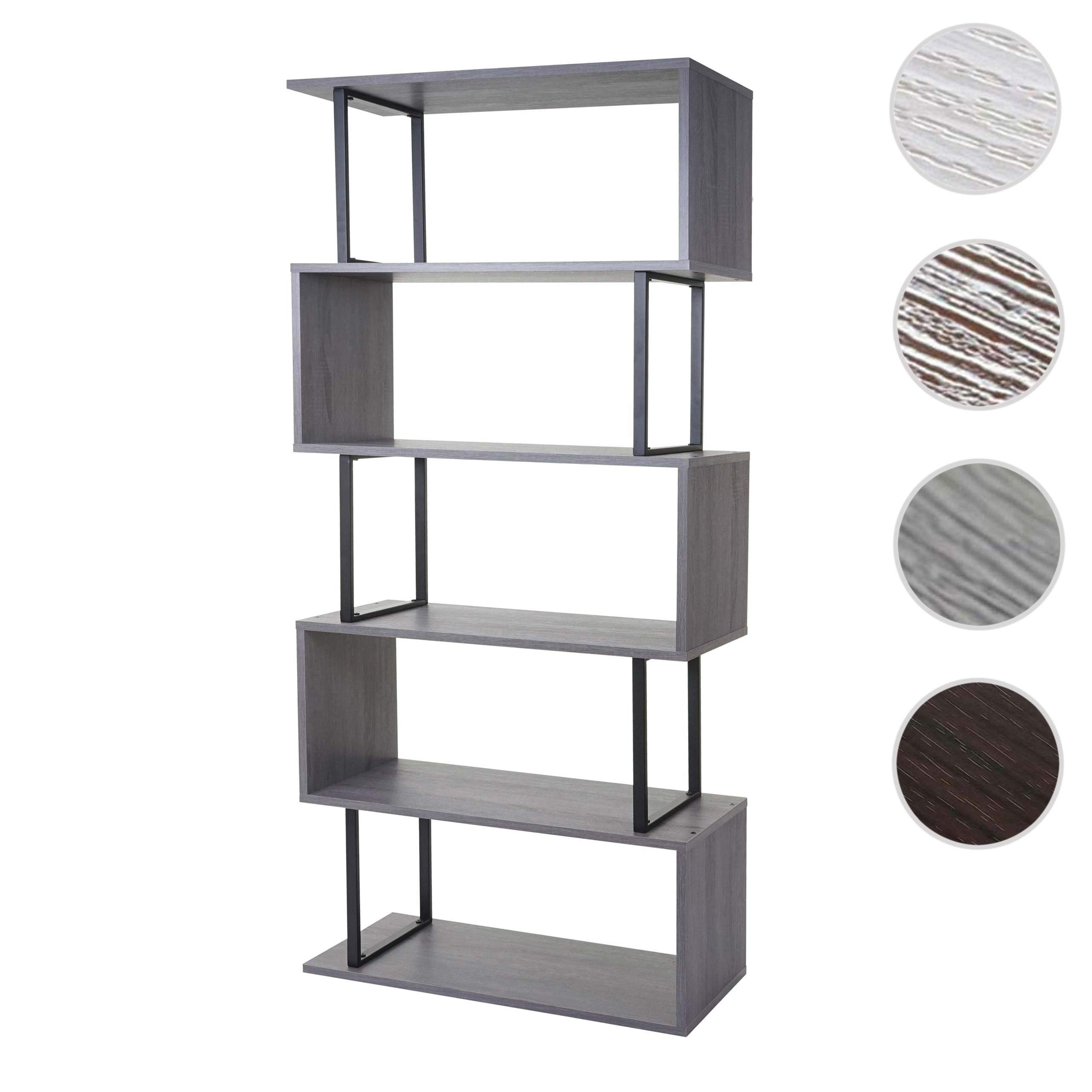 Libreria scaffale 3D MDF HWC-A27 5 Ripiani 30x80x183cm Legno Metallo Grigio