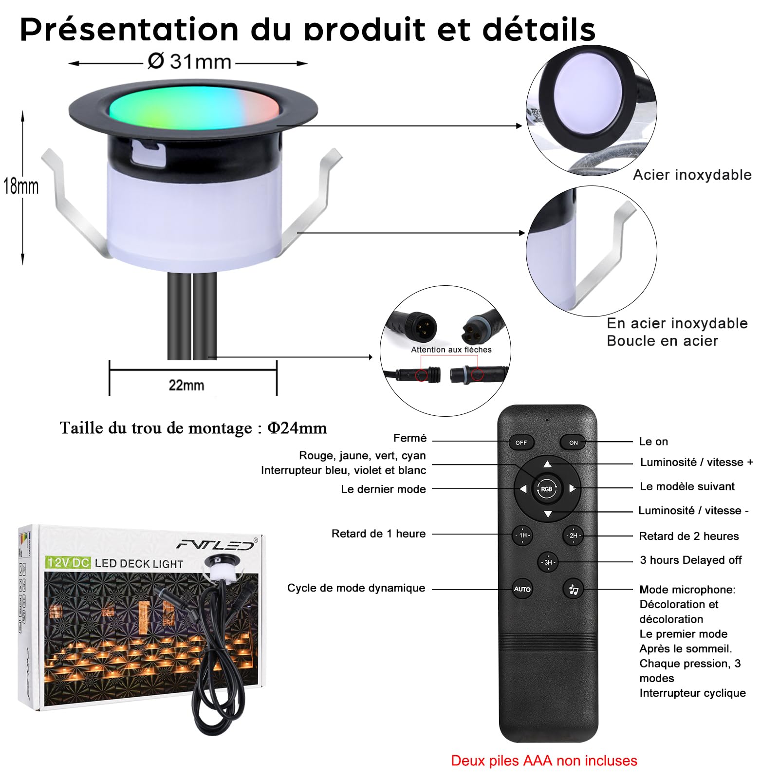 WIFI RGBW+IC Spots LED Encastrable Extérieur Lot de 30