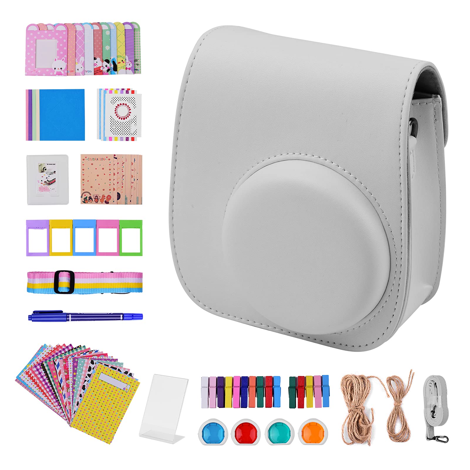 Camnoon 12-in-1 Instant Camera Accessories Bundle Kit Compatible with Fujifilm Instax Mini 11 Including Camera Bag/Camera Strap/Photo Album/Photo Clips/Photo Frame/Hanging String/Stickers/Pen/Filters