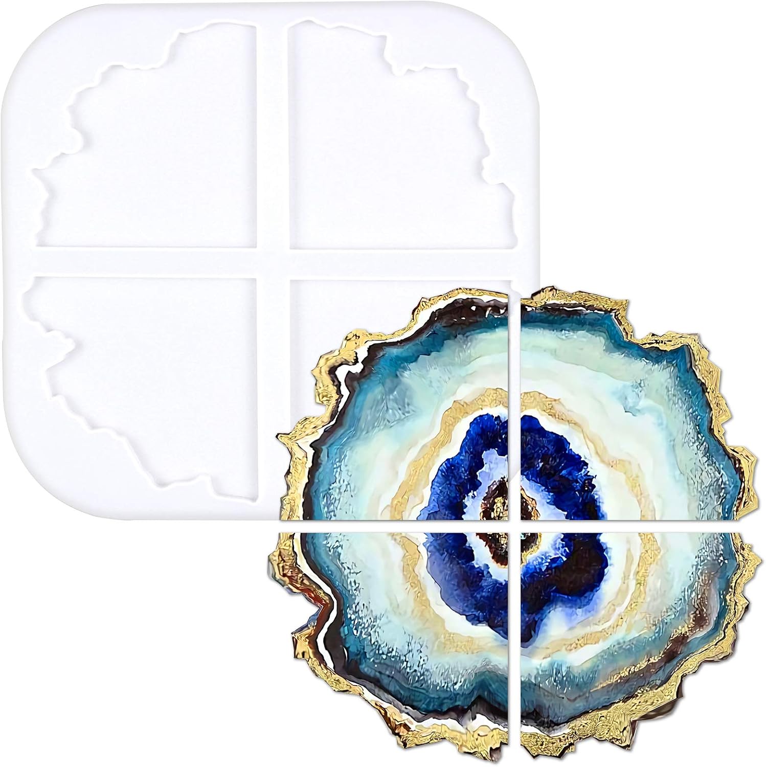FUNSHOWCASE Agate Coaster Silicone Resin Mold, 5-Cavity 2.8-5.2inch