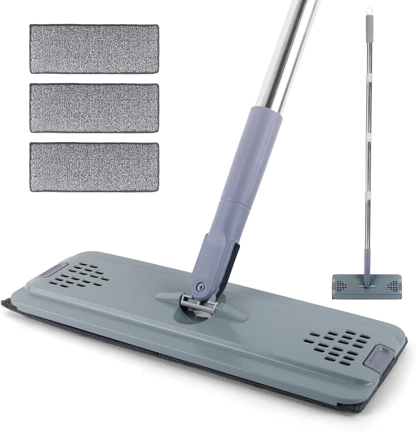 Versatile Microfiber Flat Mop with Adjustable Handle and Three Pads for...