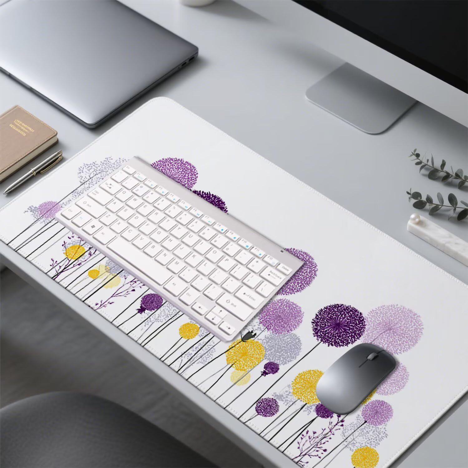 Biała podkładka pod mysz pod mysz pod mysz do gier XXL 1400 x 600 x 3 mm podkładka pod mysz gumowa kwiat duża podkładka pod rękę gracz akcesoria wodoodporne PC, do klawiatury laptopa w-9756