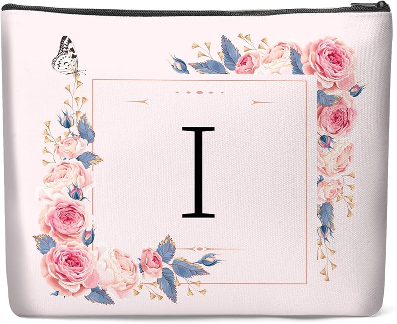 Necessaire de maquiagem Luoycxy em lona, rosa, com zíper e forro, 25 x 19 x 1,52 cm