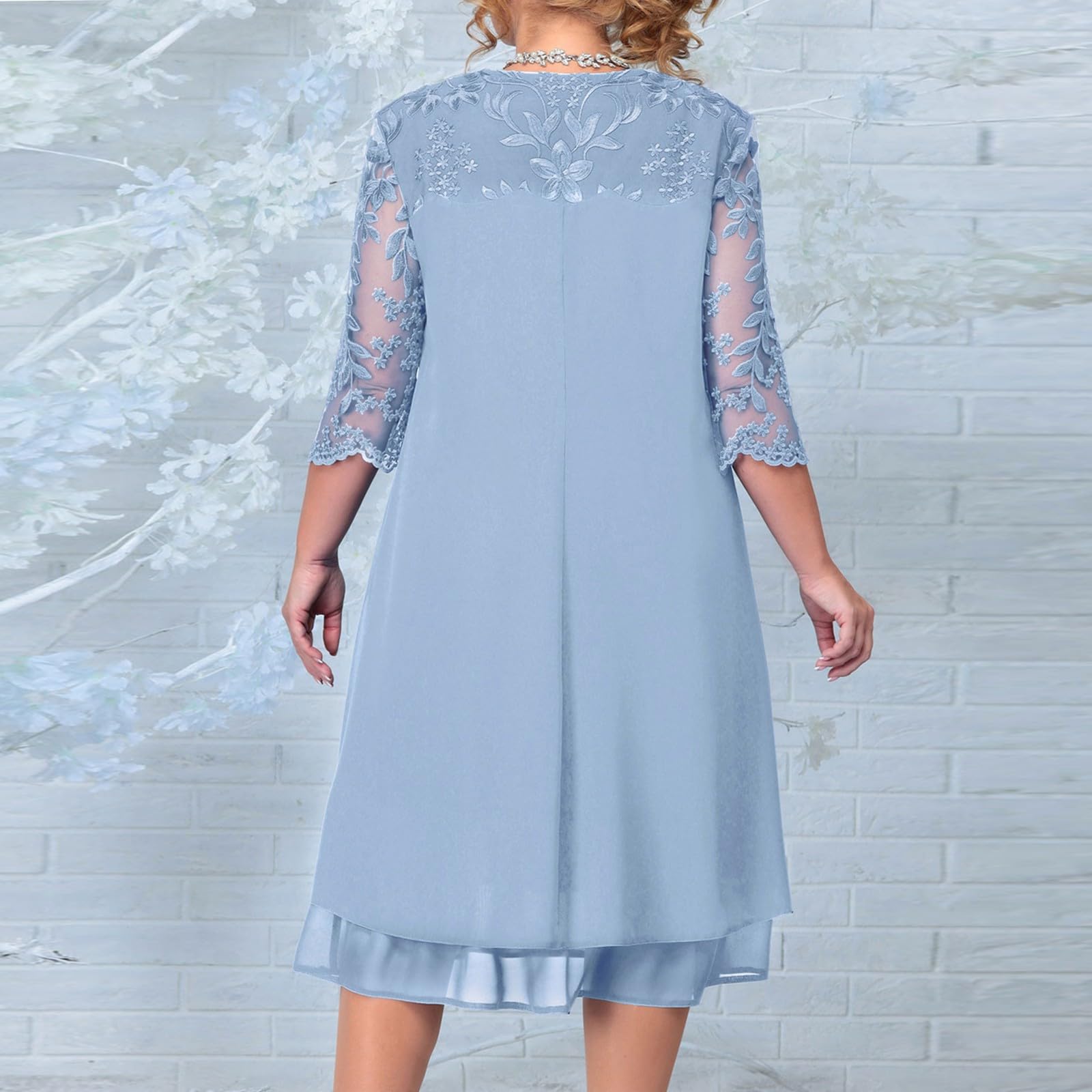 Elegante Vestido de Gasa Bordado para Mamá Nupcial de Longitud Media Talla Grande
