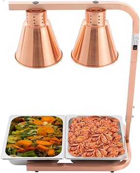 Double Head Food Heat Lamp, Food Warmer Light Heating Food Lamps with Semi-Open Shade, 500W Electric Heat Lamp for Buffet Restaurant Home Catering,18.5-22.2in Height Adjustable Rose Gold