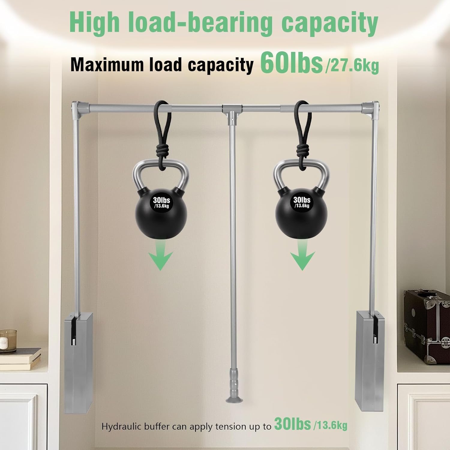 Heavy Duty 2Pcs Pull Down Closet Rod with Two-Way Buffering & Soft-Close, Adjustable 26-35 Inch Stainless Steel Wardrobe Lift Rail, 60Lbs Capacity for Closet, Wardrobe, Kitchen & Bathroom Cabinets