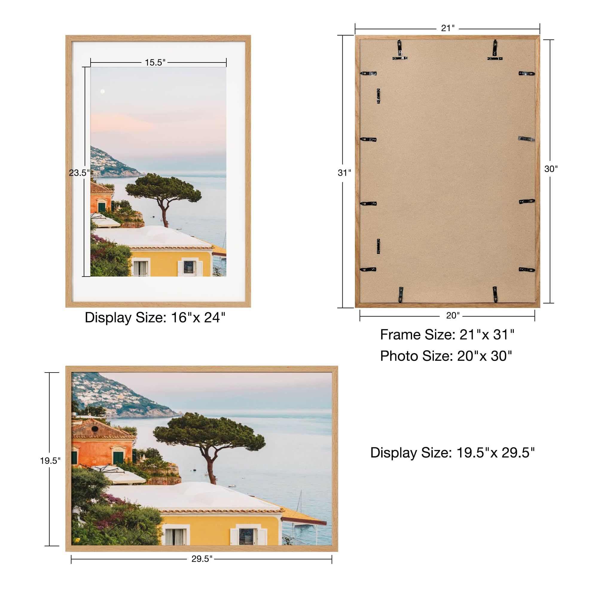 家具 wall glass art frame 22x34 Frame Matted to 18x27 – Solid Wood Poster Frame with