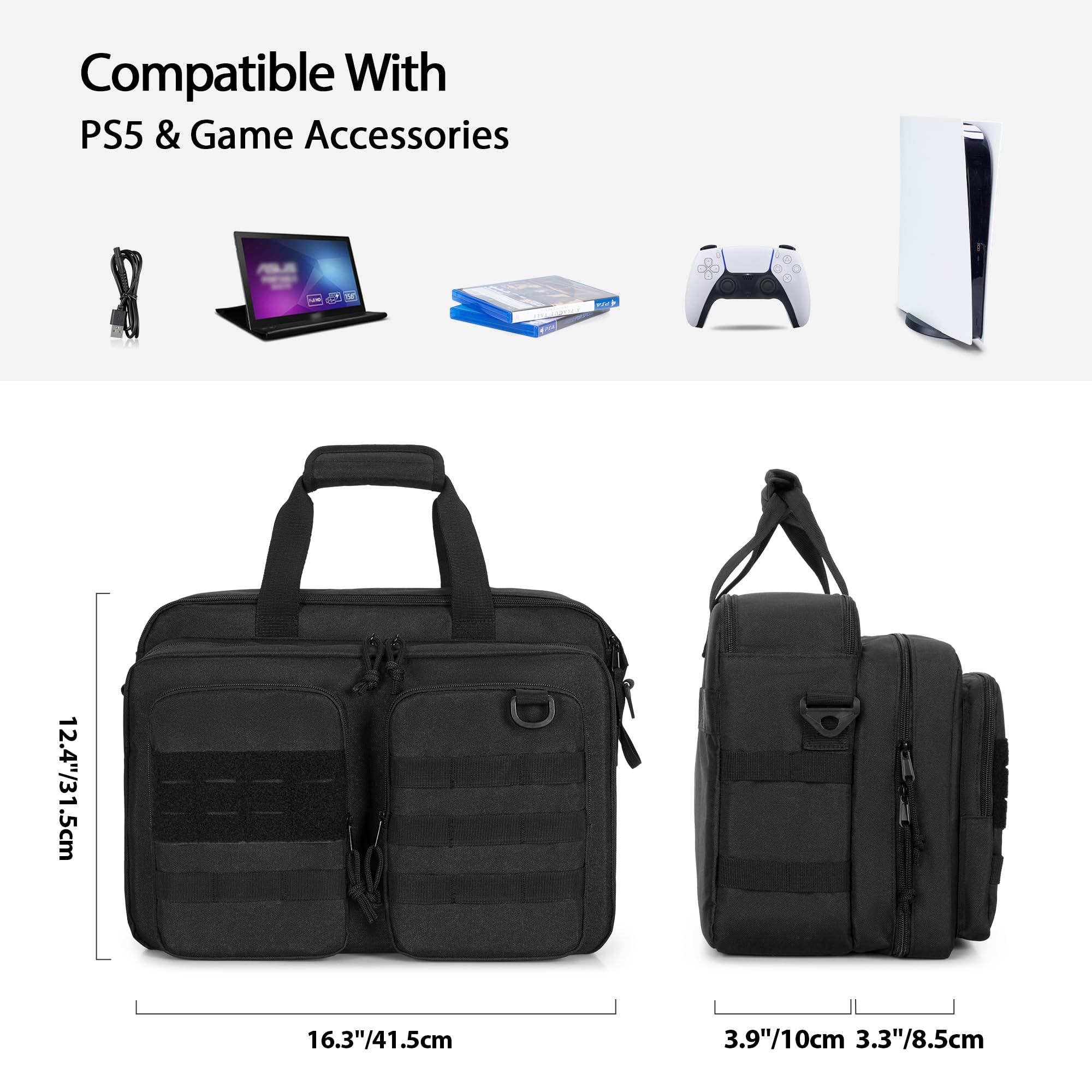 PGmoon Torba kompatybilna z PS5/PS5 Slim/PS5 Pro | Torba do przenoszenia laptopów o przekątnej 15,6", kontrolerów, płyt do gier i innych akcesoriów (patent design)