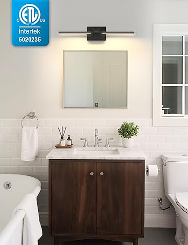Miniatura 2 de NIORSUN Lámpara de baño moderna de 24 pulgadas, 24 W, 5CCT, regulable, luces LED negras sobre espejo, luces de tocador para baño, espejo de baño,