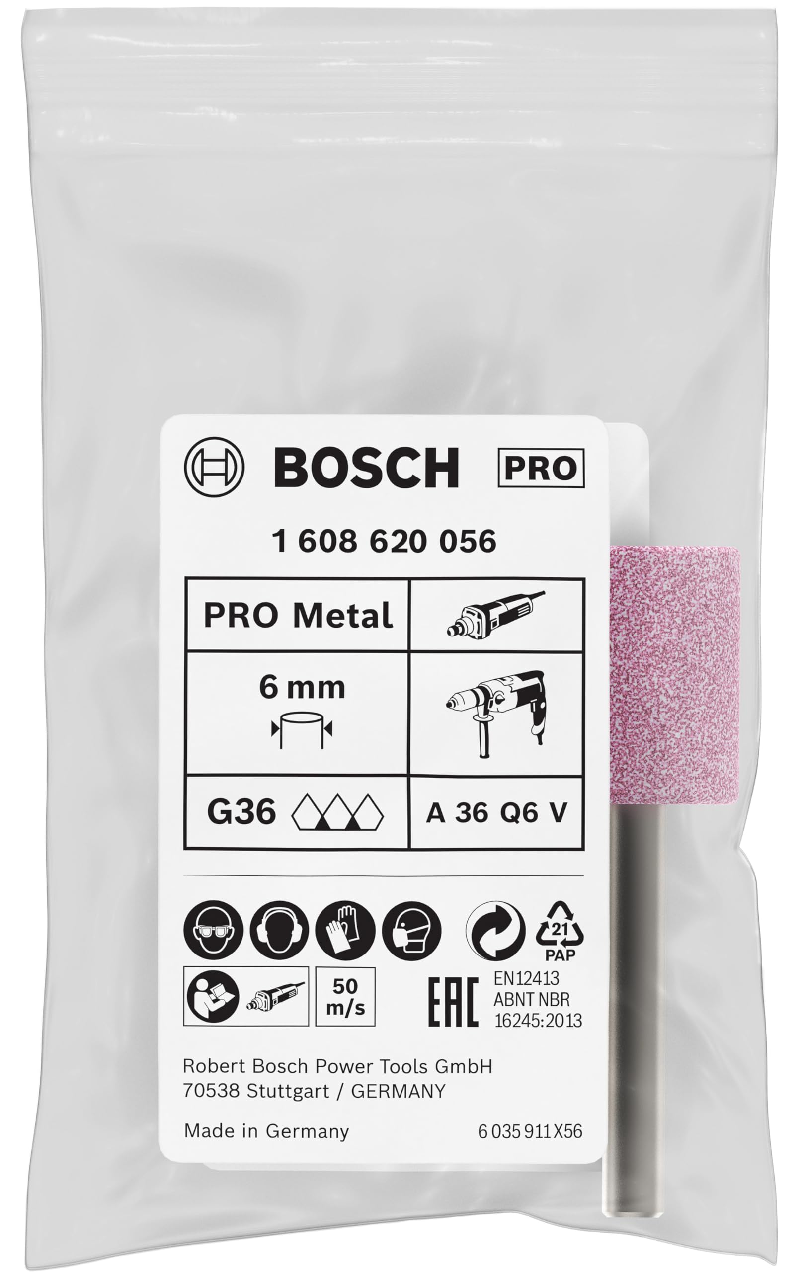 Embout Ponçage Bosch 20x25mm Queue 6mm Grain 36 - Pour Meulage Acier (Trempé/Non Trempé)
