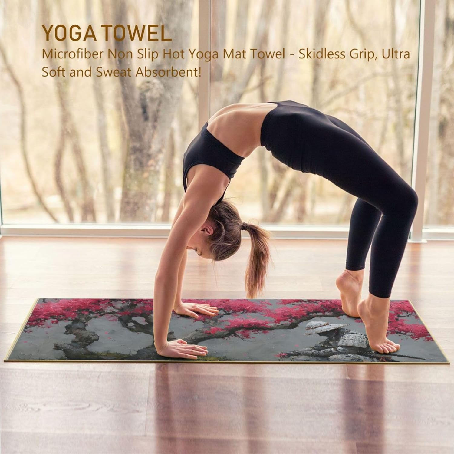 Hot Yoga Towel Samurai Vintage – Stylish, Non-Slip, Grip Dots, Super Absorbent, 27" x 73" - Yoga Mat Towels for Exercise, Fitness