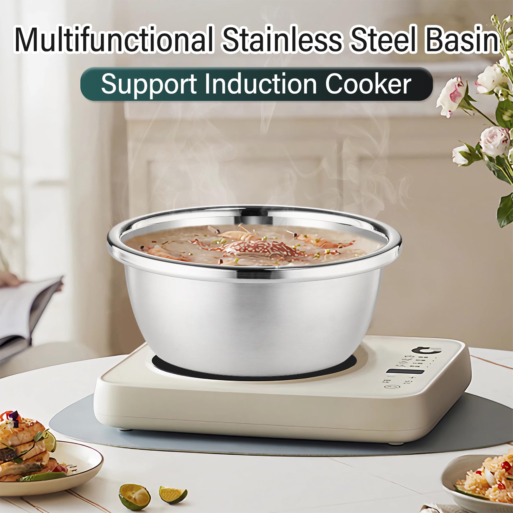 Juego de colador de Alimentos de colador de Colas de Lavado de arroz - 304 colador microporoso de Acero Inoxidable con tazón de Mezcla para drenar Fruta, Pasta, Espagueti - 2 -Qt