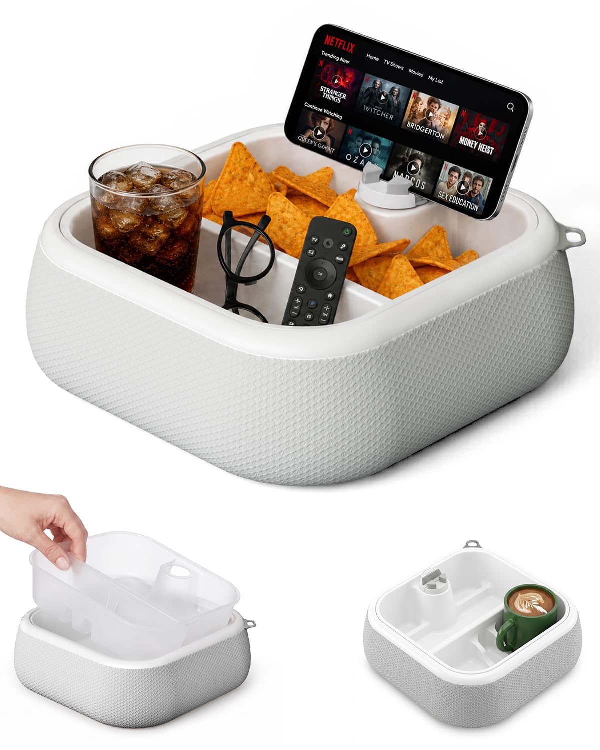 SupeDesk Organizer-Tablett mit verstellbarer Halterung für Smartphone & Kindle, wasserfester Aufbewahrungskorb mit herausnehmbaren Trennwänden,vielseitiger Organizer für Nachttisch,Sofa, Bett und Pool