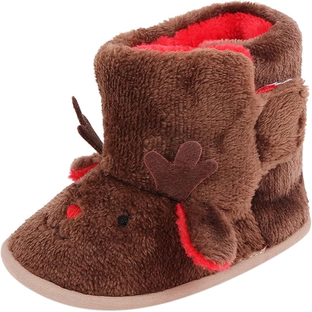 Warm Winter Baby Shoes Cartoon Deer Shape Christmas Baby Shoes Baby Soft Sole Toddler Shoes Girls 10c Boots (Brown, 0-6 Months)