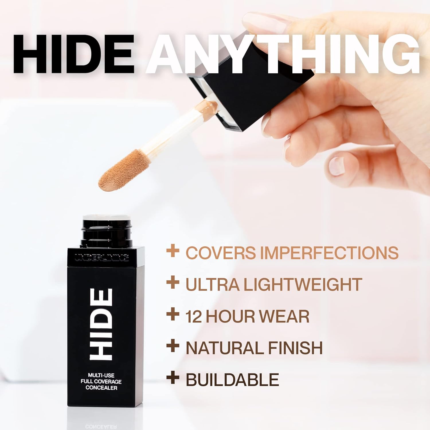 HIDE PREMIUM Liquid Multi-Use Concealer, SEE SHADE FINDER Below For Perfect Match, Large Bottle 0.5 fl. oz. - Full Coverage Concealer Makeup for Acne Dark Spots Dark Circles Hyperpigmentation and Blemishes Oil Free Concealer, Color For All Skin Types (Champagne)