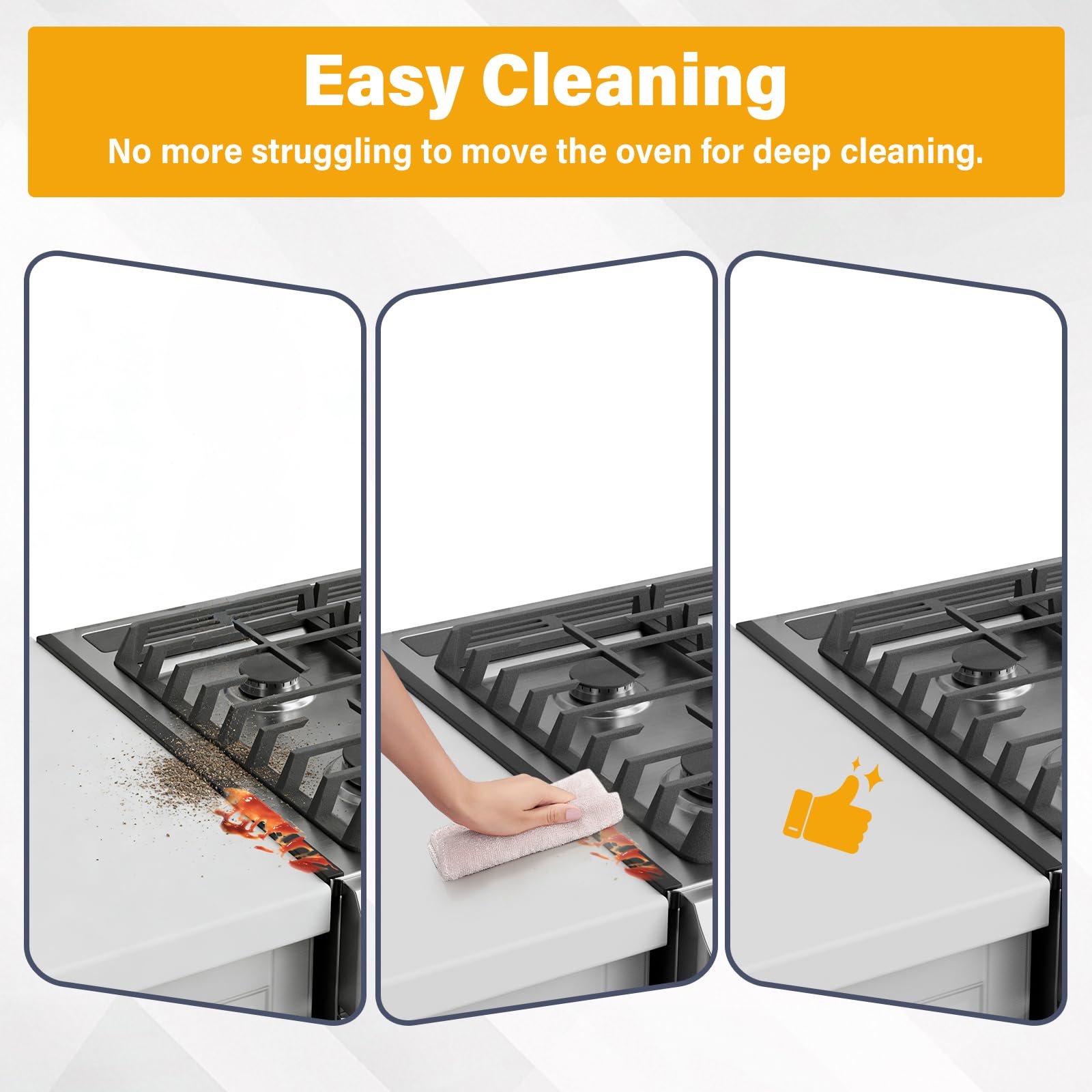 Stove Gap Covers Stainless Steel, Stove Gap Filler Extendable Length 13.8" to 27.5", Width 0.79" Oven Gap Filler, Heat Resistant Guard Between Stove Top & Counter (2 Pack) — view 6