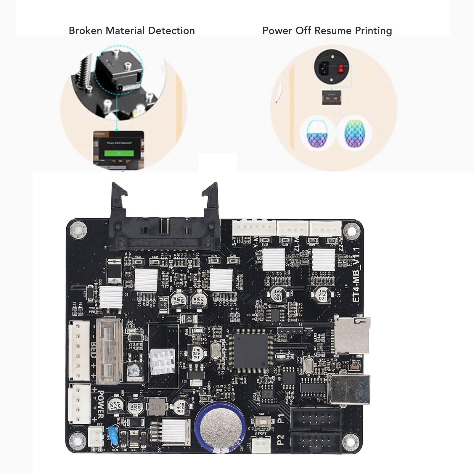 3D-Drucker-Mainboard-Steuerplatine, 32-Bit-Mainboard für Anet ET5 mit Ausschalten, Drucken, Offline-Upgrade, Materialbrucherkennung, 8 35 V, Unterstützung 130 x 100 mm