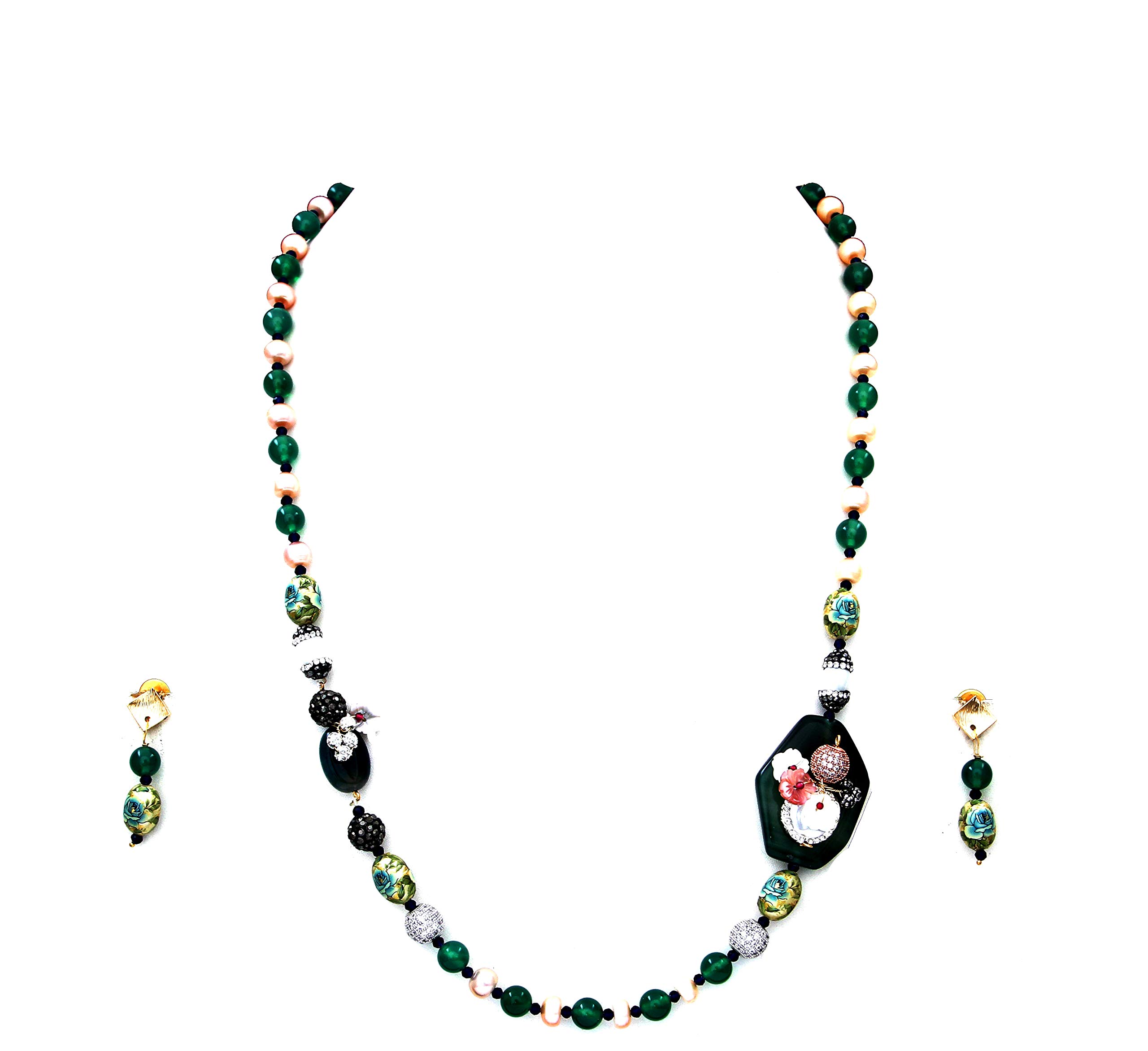 Cuenta mujer mixed green CZ jasper pearl con detalles de brillo 3