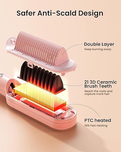 Miniatura 5 de AIMIKE Cepillo alisador iónico de cabello, peine alisador de cerámica antiquemaduras con iones negativos para alisar el cabello encrespado, cepillo