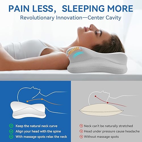 Miniatura 5 de Almohada cervical para el cuello para aliviar el dolor, soporte ergonómico de enfriamiento, diseño de contorno para personas que duermen de lado y