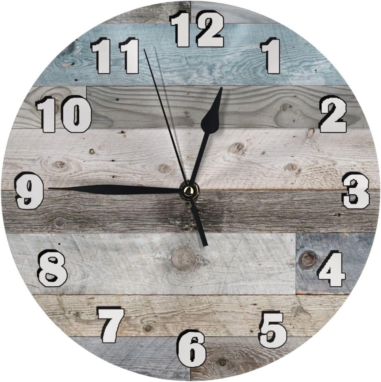 WILL BUDXEG Vintage Rustic Farmhouse Blue Wood Wall Clock
