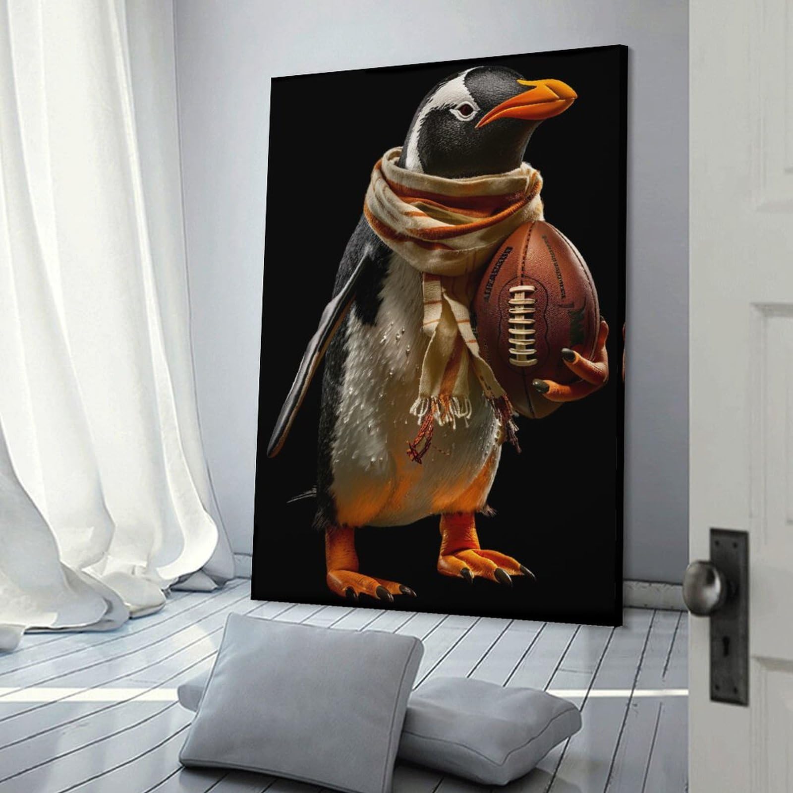 Junmoney Penguin American Football Room Decor Wall Art, 12x18inch(30x45cm), for Front Hall, Corridor Or Welcome Spaces, A Neat Decor Update for Hallways