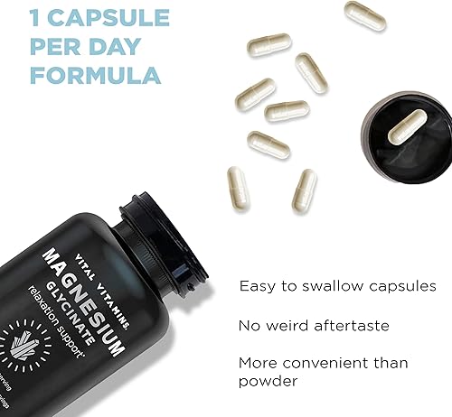 Miniatura 7 de Vital Vitamins Glicinato de magnesio de 500 mg (paquete de 3) - Fórmula de alta absorción - Promueve la relajación, la calma y el sueño reparador -