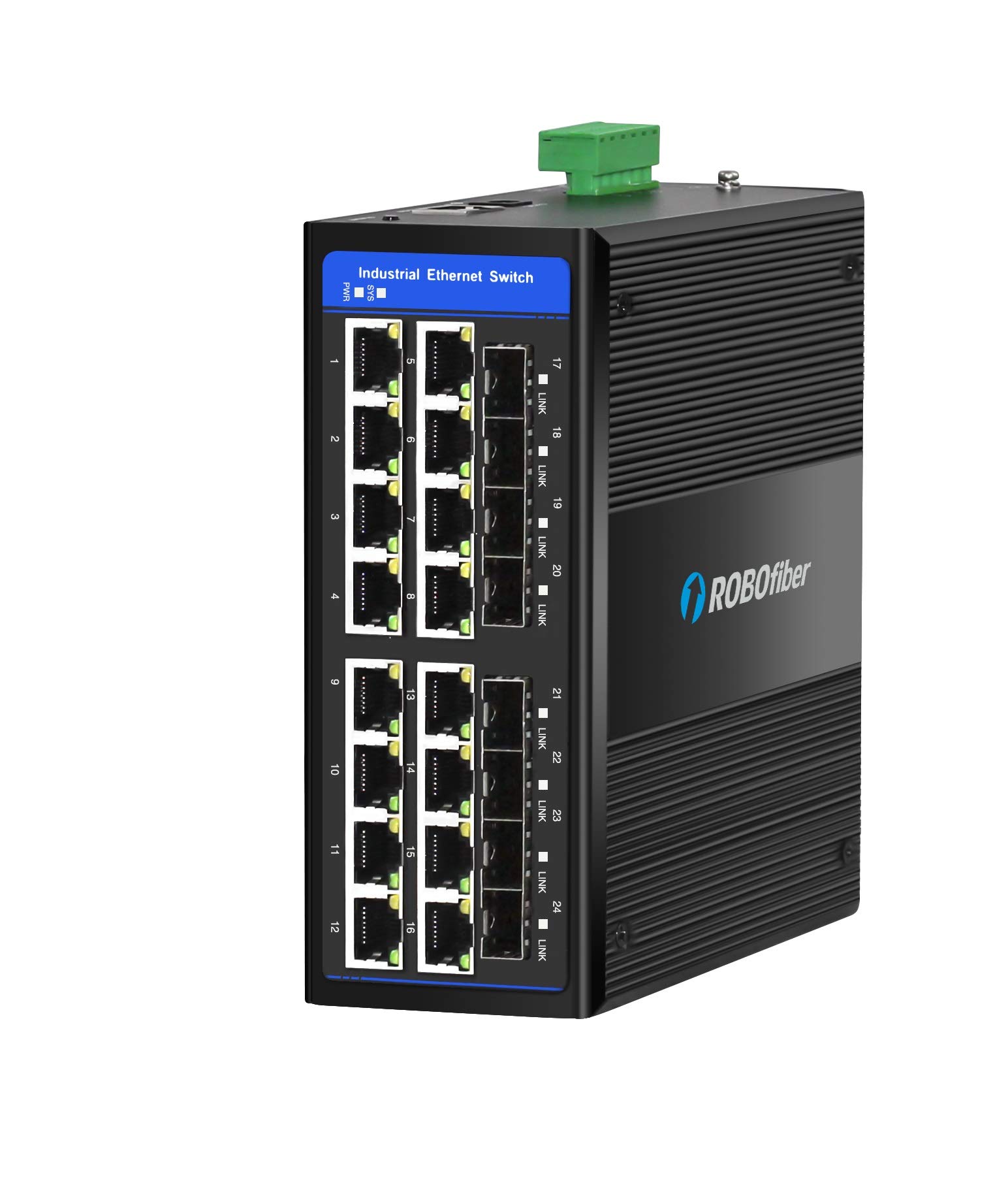 HGW-1608SM-PSE - 16x RJ45 + 8X SFP Ports Gigabit Ethernet Managed PoE Industrial Fiber Switch 240W Total Power, DIN Rail Mount, -40 to +75 Celsius