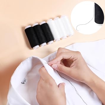 Sewing Thread, AUERVO Black and White 6 Pack 250 Yards Polyester Sewing Machine Threads for Hand, Machine Sewing, Multipurpose Premium Quality Thread