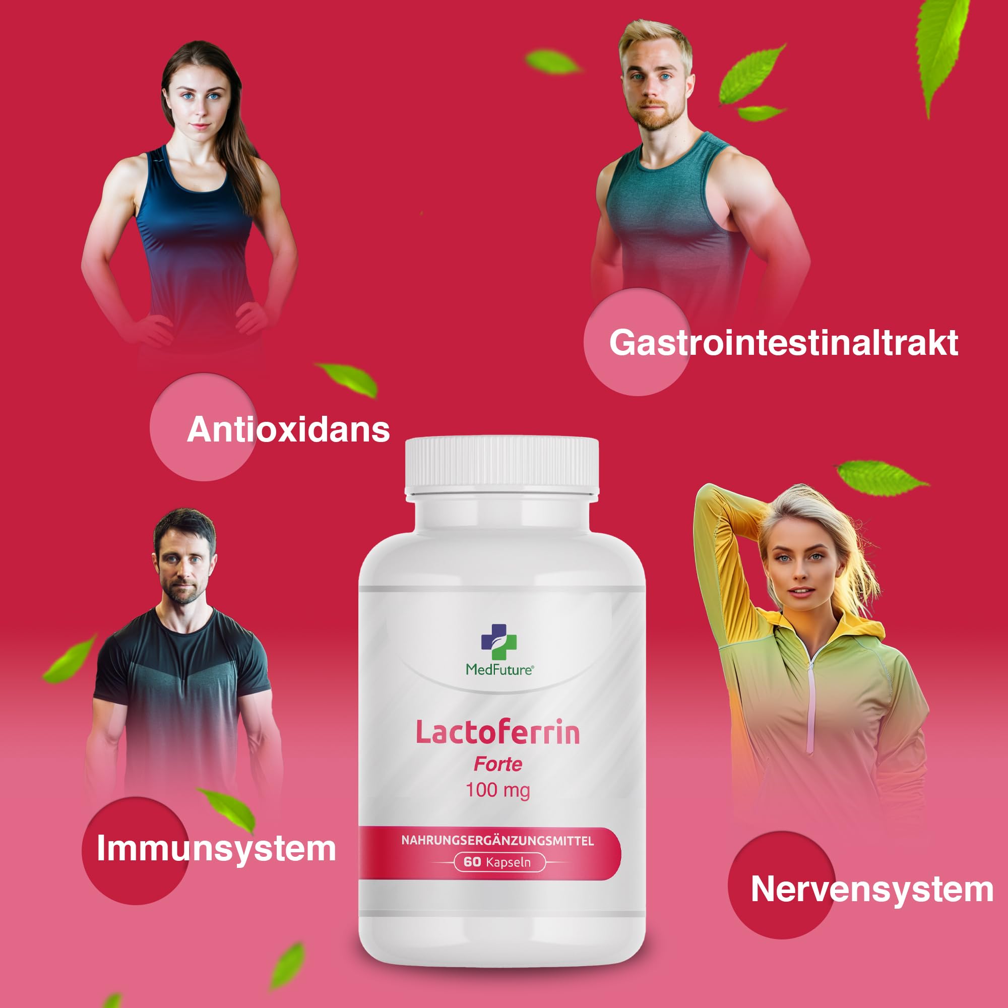 Lactoferrin 100 mg - 60 Kapseln - Unterstützt die Eisenaufnahme und die Immunfunktion Lactoferrin Nahrungsergänzungsmittel für Erwachsene