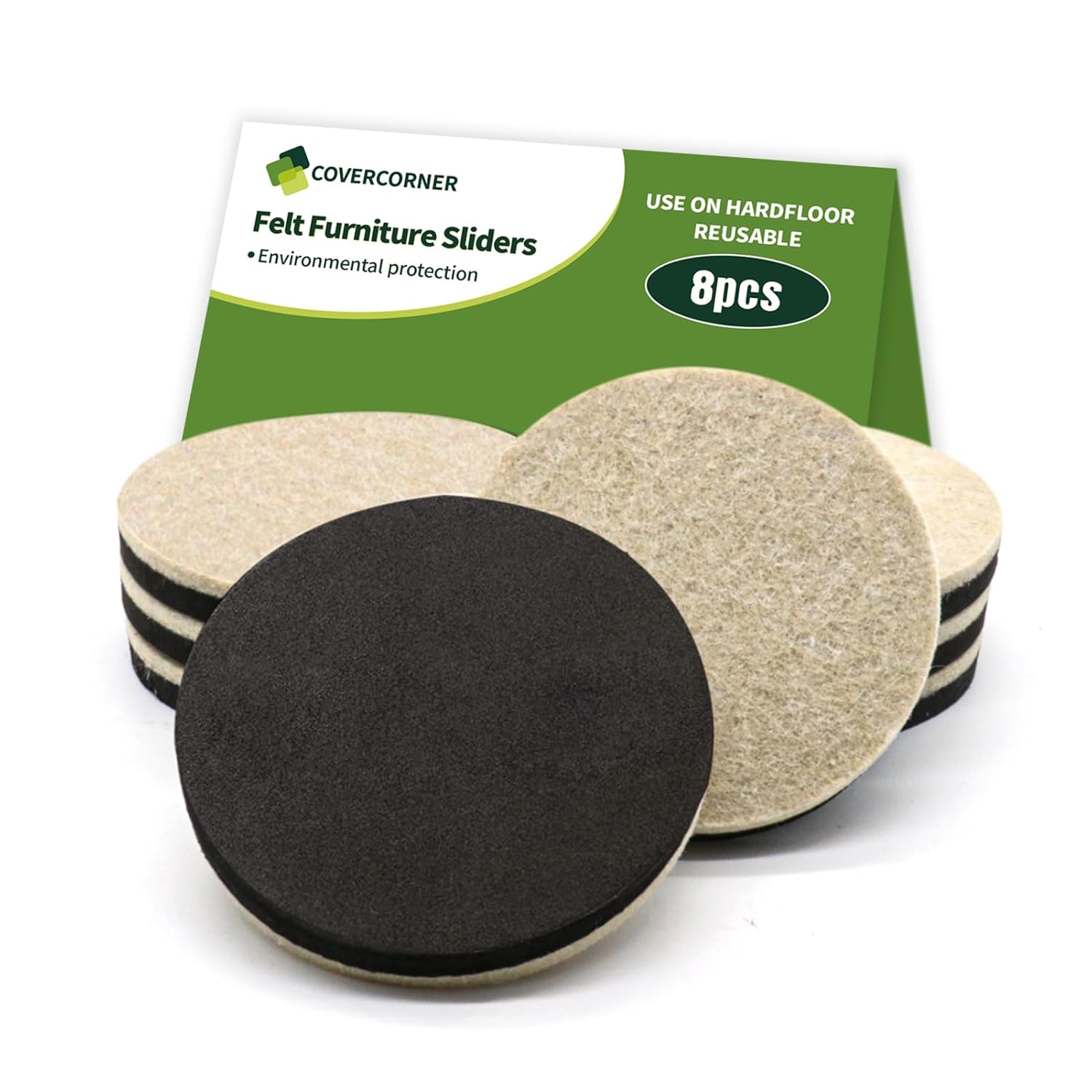 COVERCORNER Felt Furniture Sliders for Hardwood Floors 8 PCS - 3 1 2 inch Furniture Moving Slider Heavy