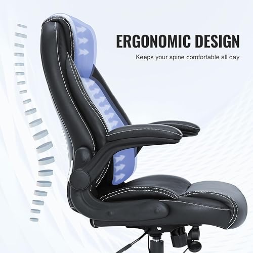Miniatura 5 de VEVOR Silla de oficina ejecutiva con soporte lumbar ajustable de vanguardia, respaldo alto, silla de oficina de piel sintética ergonómica para dolor