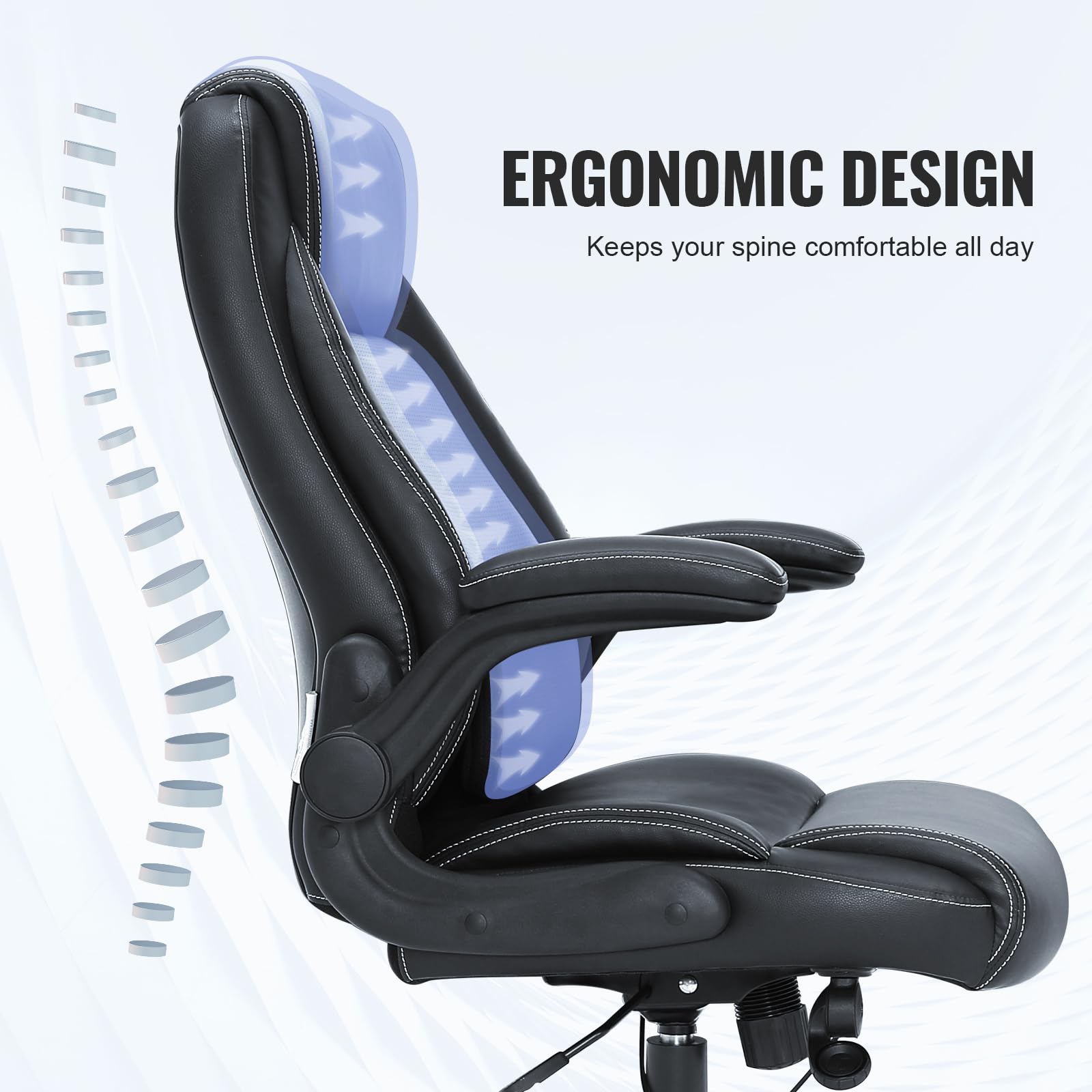 VEVOR Chaise de Bureau en Cuir Fauteuil de Direction Ergonomique