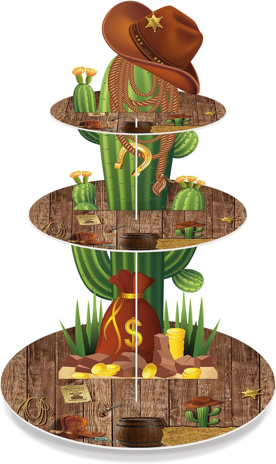 Zopeal Western Cowboy Cactus Cupcake Stand Mexican Party Decoration Western Theme Cupcake Holder Cowboy Cake Holder Cowboy Birthday Dessert Stand for Mexican Baby Shower Birthday Bachelor Party