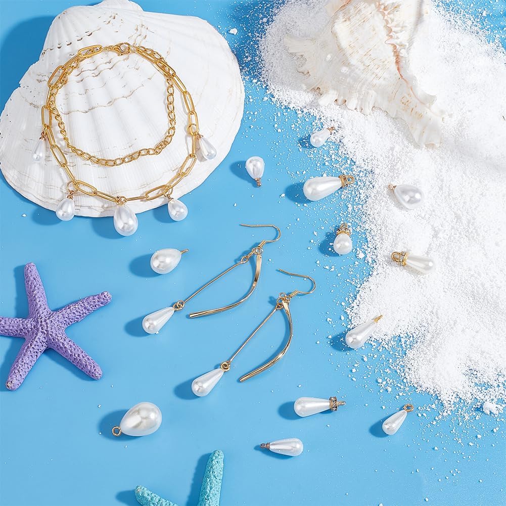 PH PandaHall 4 Sizes 72pcs Teardrop Pearl Pendants 3 Styles Waterdrop Pearl Pendants White Imitation Pearl Pendants with Rhinestone Pearl Dangle Charms for Jewelry Making Earrings Necklace DIY Crafts - Image 5