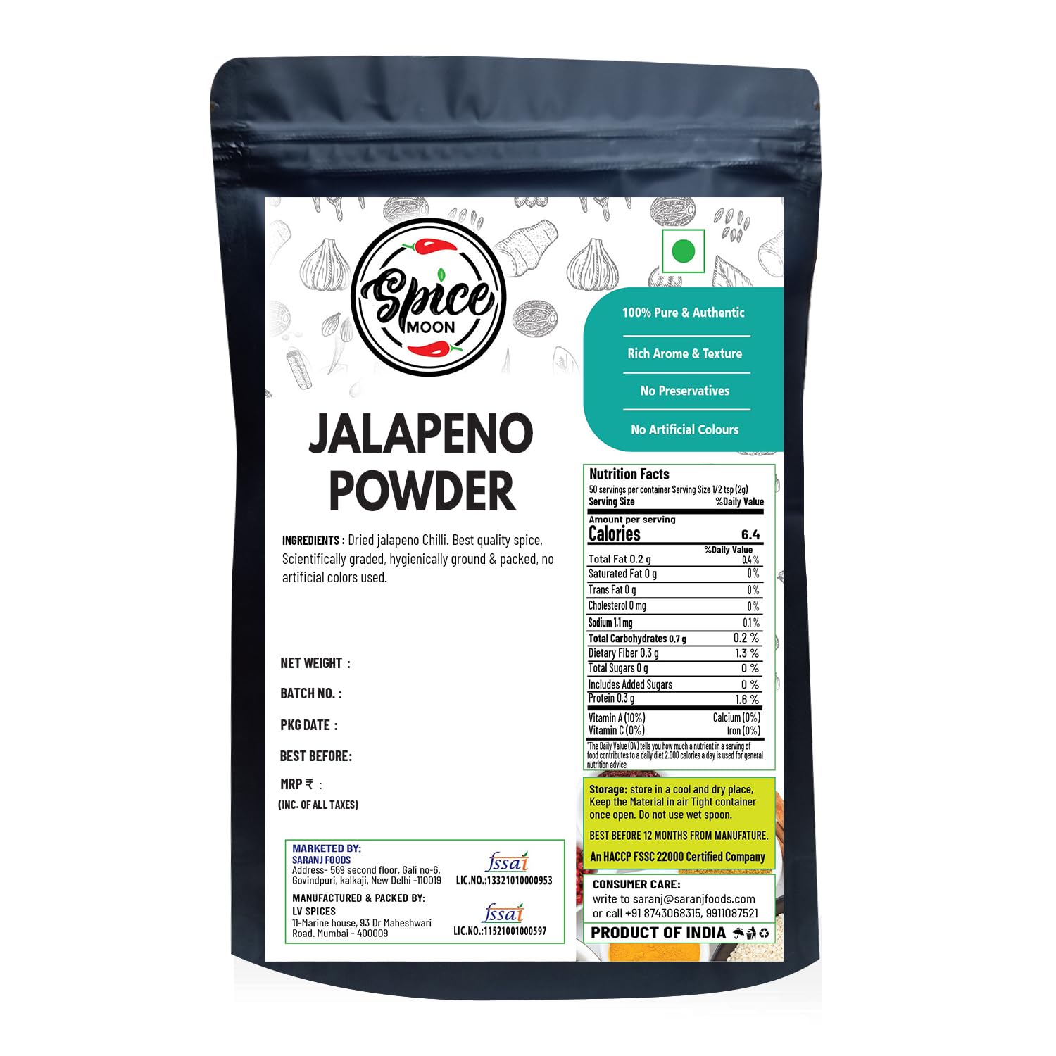 SPICE MOON Jalapeno Powder Perfect for Cooking | Kitchen Essential | Premium Spice With Organic Taste | Added to Chili, Cornbread, Salsa, Sauces, Spice Blends, and Taco Meat or Sprinkled Over - 200 Gm (B0BM9M6XZP) Amazon Price History, Amazon Price Tracker